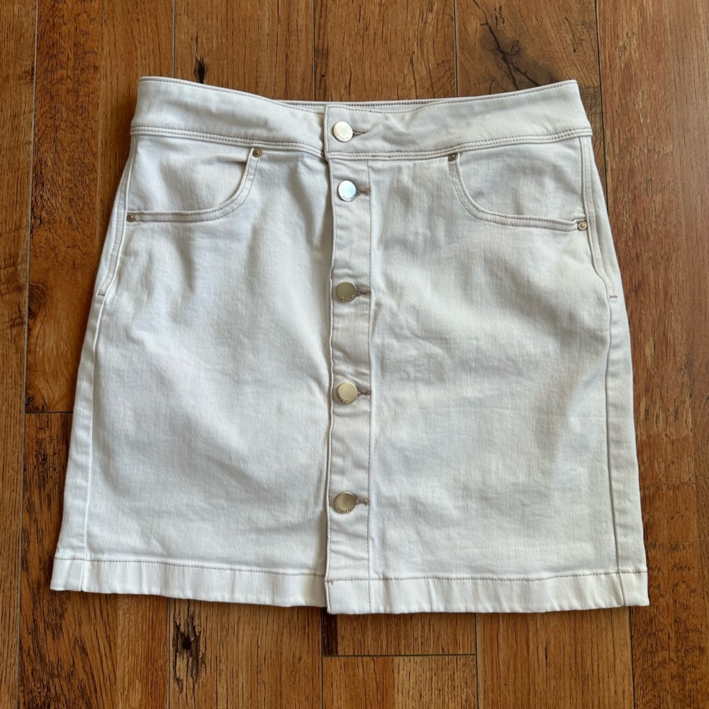 Gold button up white skirt